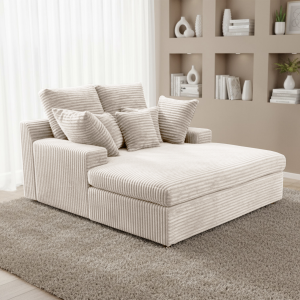 LAZY ONE Chaiselongue im modernen Cord-Look – luxuriöse Liege mit weichen Kissen & Komfortpolsterung - Beige