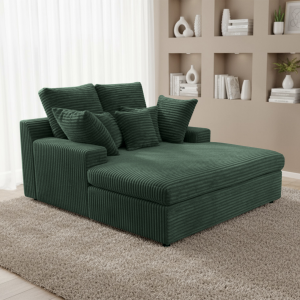 LAZY ONE Chaiselongue im modernen Cord-Look – luxuriöse Liege mit weichen Kissen & Komfortpolsterung - Flaschengrün