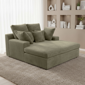 LAZY ONE Chaiselongue im modernen Cord-Look – luxuriöse Liege mit weichen Kissen & Komfortpolsterung - Olive