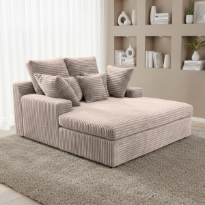 LAZY ONE Chaiselongue im modernen Cord-Look – luxuriöse Liege mit weichen Kissen & Komfortpolsterung - Grau Beige