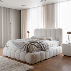 Designer Polsterbett CANDE mit Stauraum – elegantes Bett 140×200 cm für Ihr Schlafzimmer - Creme (Catch Me 01)
