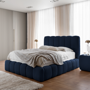 Designer Polsterbett CANDE mit Stauraum – elegantes Bett 140×200 cm für Ihr Schlafzimmer - Dunkelblau (Catch Me 18)