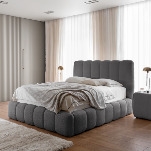 Designer Polsterbett CANDE mit Stauraum – elegantes Bett 140×200 cm für Ihr Schlafzimmer - Grau (Catch Me 24)