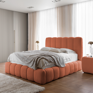Designer Polsterbett CANDE mit Stauraum – elegantes Bett 120×200 cm für Ihr Schlafzimmer - Kupferrot (Catch Me 07)