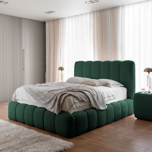 Designer Polsterbett CANDE mit Stauraum – elegantes Bett 120×200 cm für Ihr Schlafzimmer - Flaschengrün (Catch Me 12)