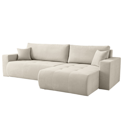 Ecksofa KORA – Modernes, komfortables Sofa mit Schlaffunktion und Stauraum für Wohnzimmer - Creme (Wind 05).png