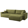 Ecksofa KORA – Modernes, komfortables Sofa mit Schlaffunktion und Stauraum für Wohnzimmer - Olivgrün (Wind 34).png