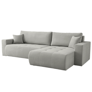 Ecksofa KORA – Modernes, komfortables Sofa mit Schlaffunktion und Stauraum für Wohnzimmer - Grau (Wind 90)