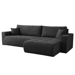 Ecksofa KORA – Modernes, komfortables Sofa mit Schlaffunktion und Stauraum für Wohnzimmer - Schwarz (Wind 99)