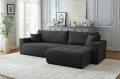 Ecksofa KORA – Modernes, komfortables Sofa mit Schlaffunktion und Stauraum für Wohnzimmer - Schwarz (Wind 99)