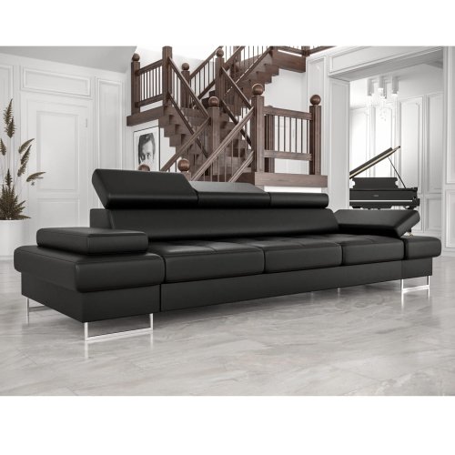 Ledersofa GALAXY III Leder Couch verstellbare Kopfstützen 300 cm - Schwarz