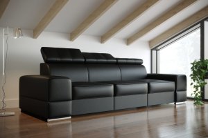 Ledersofa ROYAL III Kunstleder Couch verstellbare Kopfstützen 295 cm - Schwarz