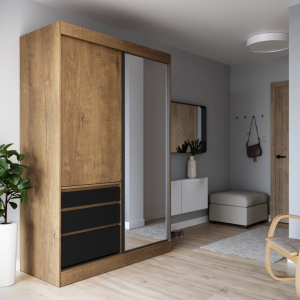 HAIDAR Schiebetürenschrank – Moderner Kleiderschrank mit viel Stauraum | 140 cm