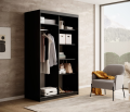 DELIA Kleiderschrank – Moderner Lamellen-Schrank, Schiebetürenschrank mit Spiegel & Stauraum | 120 cm - Schwarz / Holz