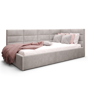 Einzelbett ZAZU mit Stauraum und Matratze – Gepolstertes Bett für Kinder- und Jugendzimmer - Beige, Pearl (Terra 06)