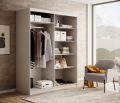 DELIA Kleiderschrank – Moderner Lamellen-Schrank, Schiebetürenschrank mit Spiegel & Stauraum | 160 cm - Weiß / Holz