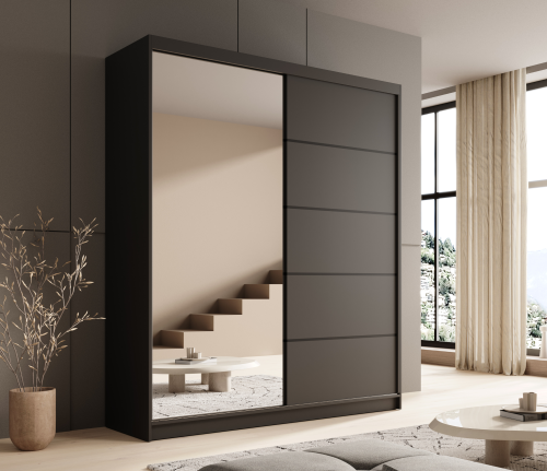 Schwebetürenschrank Nico 180 mit Spiegel – Eleganz und Funktionalität für moderne Wohnräume - Schwarz.png