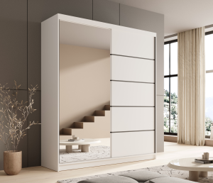 Schwebetürenschrank Nico 180 mit Spiegel – Eleganz und Funktionalität für moderne Wohnräume - Weiß