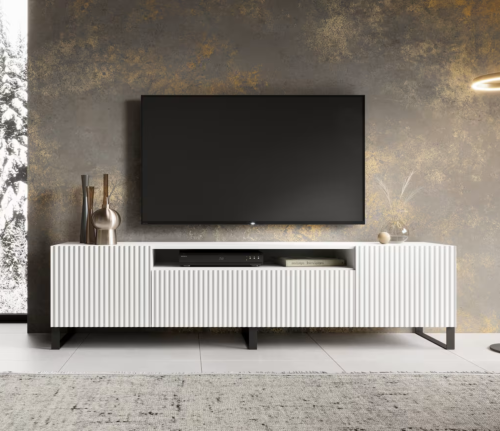 TV-Lowboard NOEMI 200 – Modernes Design mit geriffelter Front - Weiß .png