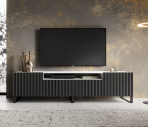 TV-Lowboard NOEMI 200 – Modernes Design mit geriffelter Front - Schwarz/Weiß