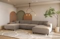 LUGA U HILLS Ecksofa in U-Form – große Wohnlandschaft, freistehend, mit Wellenfedern Typ B und Tiffany Veloursbezug - Taupe