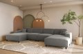 LUGA U HILLS Ecksofa in U-Form – große Wohnlandschaft, freistehend, mit Wellenfedern Typ B und Tiffany Veloursbezug - Grau