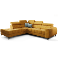 PORTO Ecksofa 255 × 225 cm mit Schlaffunktion, Bettkasten, verstellbaren Kopfstützen – HR & T35 Schaum, Veloursstoff TERRA - Senf.png