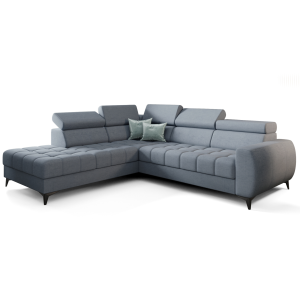 PORTO Ecksofa 255 × 225 cm mit Schlaffunktion, Bettkasten, verstellbaren Kopfstützen – HR & T35 Schaum, Stoff Moly - Taubengrau