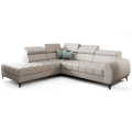 PORTO Ecksofa 255 × 225 cm mit Schlaffunktion, Bettkasten, verstellbaren Kopfstützen – HR & T35 Schaum, Echtleder - Hellgrau