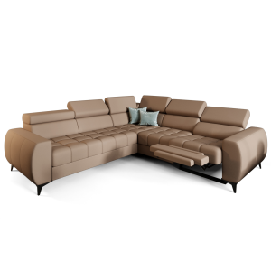 Porto II Relax Ecksofa mit elektrischer Relaxfunktion, Schlaffunktion - Echtleder, Toffee / Braun