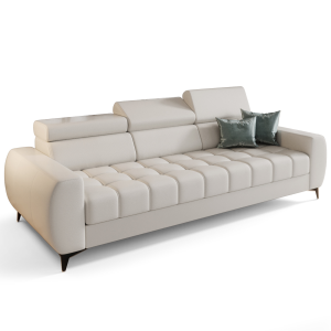 PORTO III  260 cm – Design-Sofa mit verstellbaren Kopfstützen, HR-Schaum, Wellenfedern, Echtleder - Weiß 