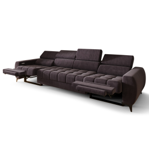 PORTO IV RELAX Sofa 331 cm – Elektrische Relaxfunktion, verstellbare Kopfstützen, Velours Terra 29 - Anthrazitbraun, Braun