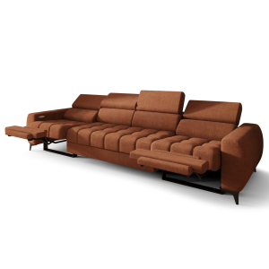 PORTO IV RELAX Sofa 331 cm – Elektrische Relaxfunktion, verstellbare Kopfstützen, Stoff Moly 54 - Kupferrot