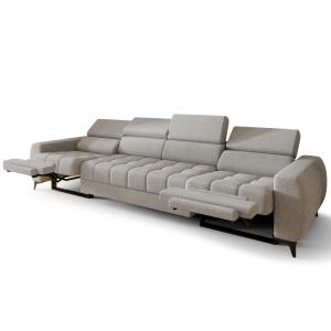 PORTO IV RELAX Sofa 331 cm – Elektrische Relaxfunktion, verstellbare Kopfstützen, Stoff Aragon 83 - Hellgrau 