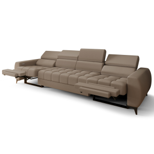 PORTO IV RELAX Sofa 331 cm – Elektrische Relaxfunktion, verstellbare Kopfstützen, Echtleder G-22 - Grau Beige 