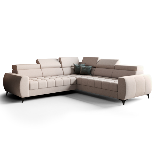 Porto Max 255x255 cm – Ecksofa mit Schlaffunktion und Bettkasten, Hochwertiger HR- & T35-Schaum, Regulierbare Kopfstützen - Stoff Aragon 03 - Creme.png
