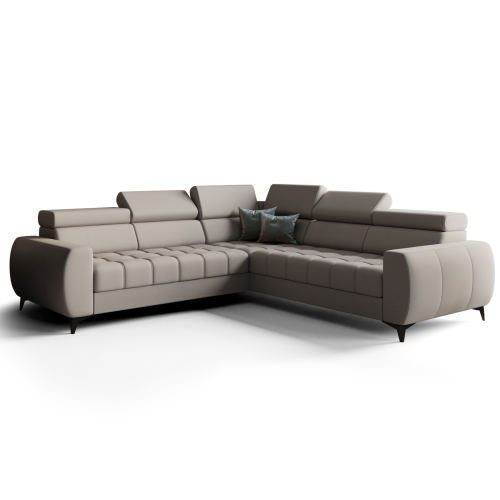 Porto Max 255x255 cm – Ecksofa mit Schlaffunktion und Bettkasten, Hochwertiger HR- & T35-Schaum, Regulierbare Kopfstützen - Echtleder L-11 - Grau.png