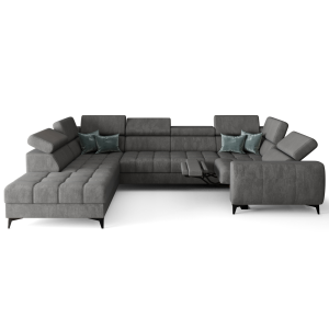 Porto Max I Relax Ecksofa mit elektrischer Relaxfunktion, Schlaffunktion und verstellbaren Kopfstützen, Stoff Terra 92 - Dunkelgrau 