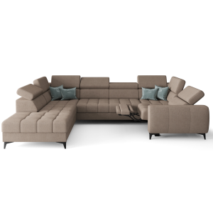 Porto Max I Relax Ecksofa mit elektrischer Relaxfunktion, Schlaffunktion und verstellbaren Kopfstützen, Stoff Moly 11 - Beige 