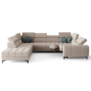 Porto Max I Relax Ecksofa mit elektrischer Relaxfunktion, Schlaffunktion und verstellbaren Kopfstützen, Stoff Gemma 04 - Hellbeige, Creme 
