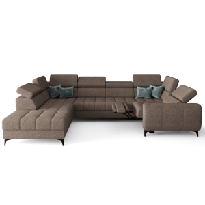Porto Max I Relax Ecksofa mit elektrischer Relaxfunktion, Schlaffunktion und verstellbaren Kopfstützen, Stoff Crown 3 - Dunkelbeige, Beige 