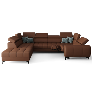Porto Max I Relax Ecksofa mit elektrischer Relaxfunktion, Schlaffunktion und verstellbaren Kopfstützen, Stoff Crown 3 - Echtleder K-31 - Kognak, Braun
