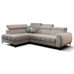 Porto Mini Ecksofa mit Schlaffunktion, verstellbaren Kopfstützen und Bettkasten – Terra 13, Beige