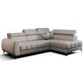 Porto Mini Ecksofa mit Schlaffunktion, verstellbaren Kopfstützen und Bettkasten – Echtleder L-11, Beige - Rechts.png