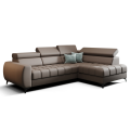 Porto Mini Ecksofa mit Schlaffunktion, verstellbaren Kopfstützen und Bettkasten – Echtleder L-8, Graubeige - RECHTS.png