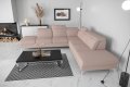 OSLO MAX Ecksofa 295x295 cm aus Naturleder mit Schlaffunktion und verstellbaren Kopfstützen - Stoff Gemma, Hellbeige
