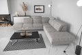 OSLO MAX Ecksofa 295x295 cm aus Naturleder mit Schlaffunktion und verstellbaren Kopfstützen - Stoff Terra