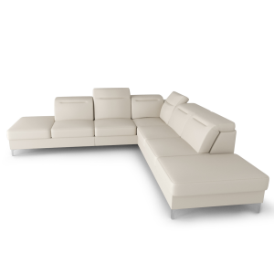 OSLO MAX Ecksofa 295x295 cm aus Naturleder mit Schlaffunktion und verstellbaren Kopfstützen - Echtleder U-8, Creme 