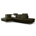 OSLO MINI Ecksofa 295x180 cm mit Schlaffunktion und Bettkasten - Echtleder L-5, Olivgrün.png