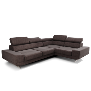 Ecksofa Milano II – Modernes Ecksofa mit verstellbaren Kopfstützen und hohen Metallfüßen, Terra 26 - Braun